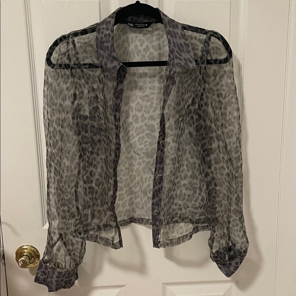Sheer Leopard Print Blouse